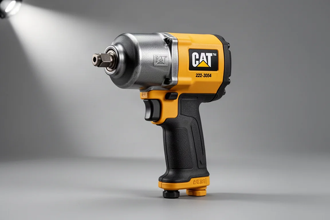 Drei 1-Zoll-Schlagschrauber mit Pistolengriff von Central Pneumatic, Earthquake und Caterpillar auf einer Betonoberfläche