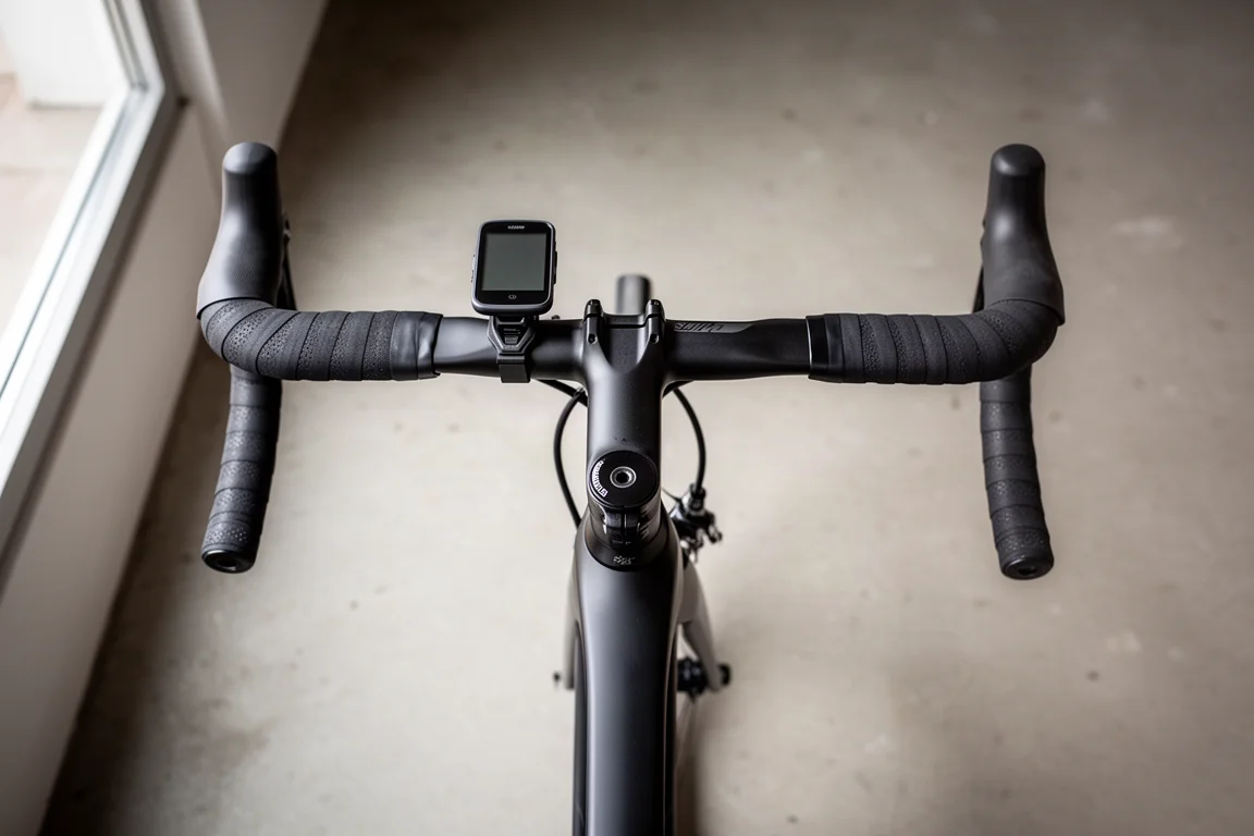 Manillar estrecho de una pieza para bicicleta de carretera con soporte de ciclocomputador integrado