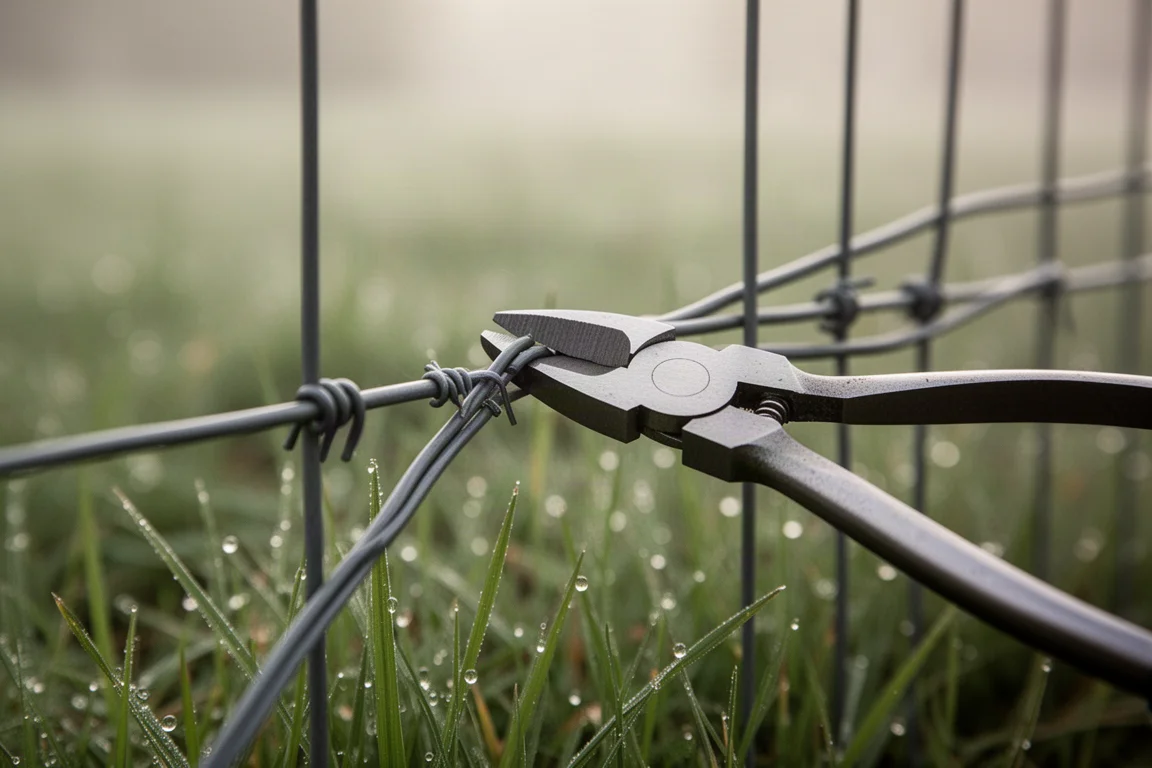 Pliers trimming wire flush against a surface using only the tip of the jaws