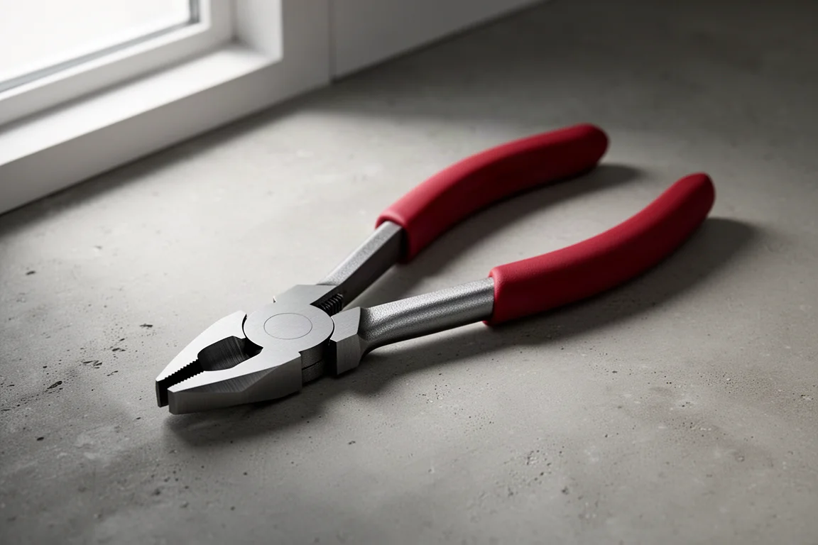 Extra long side cutting pliers with red handles on a concrete surface