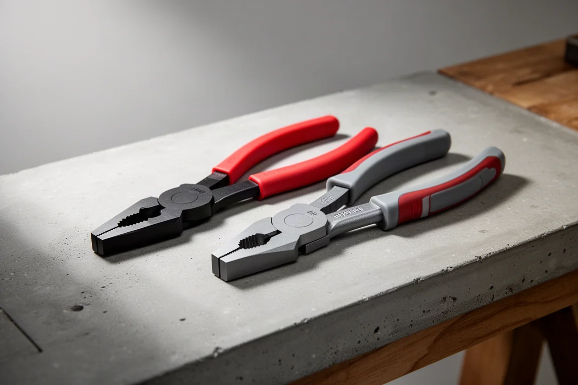 Channellock 410 NutbusterとKnipex Raptorのプライヤーを作業台の上に並べて撮影した写真