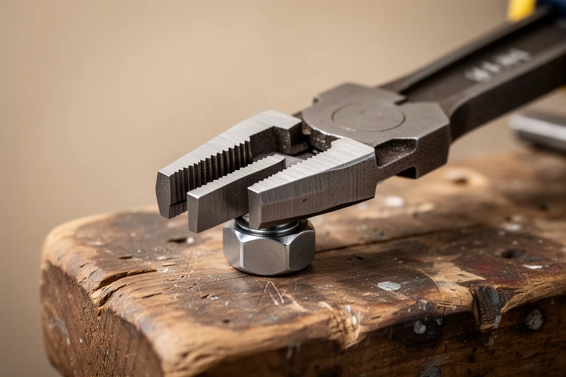 Pliers gripping a round fastener with parallel jaws