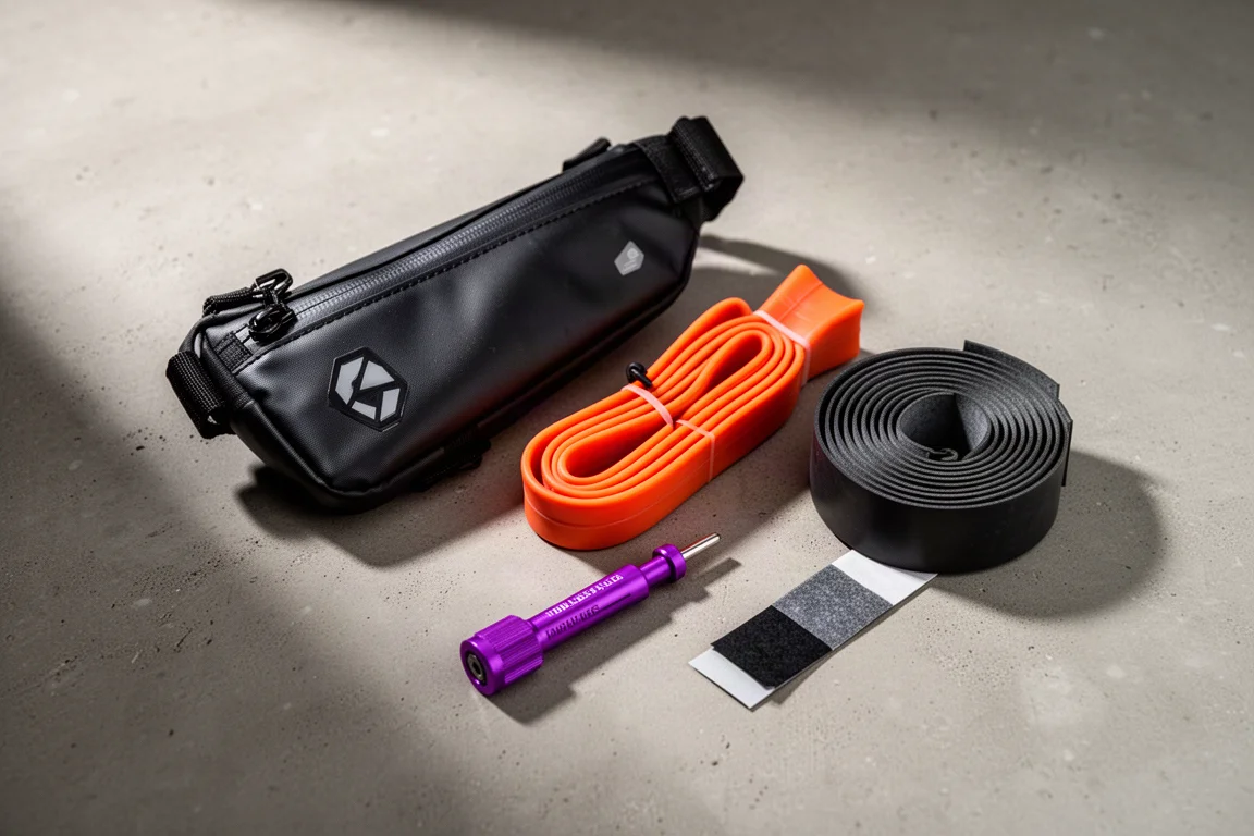 Budget cycling components arranged on a concrete surface for review