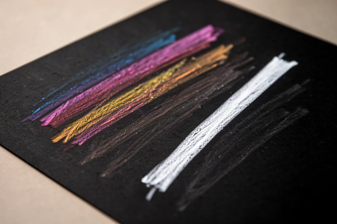 Test di sfumatura con matite colorate su carta nera scura