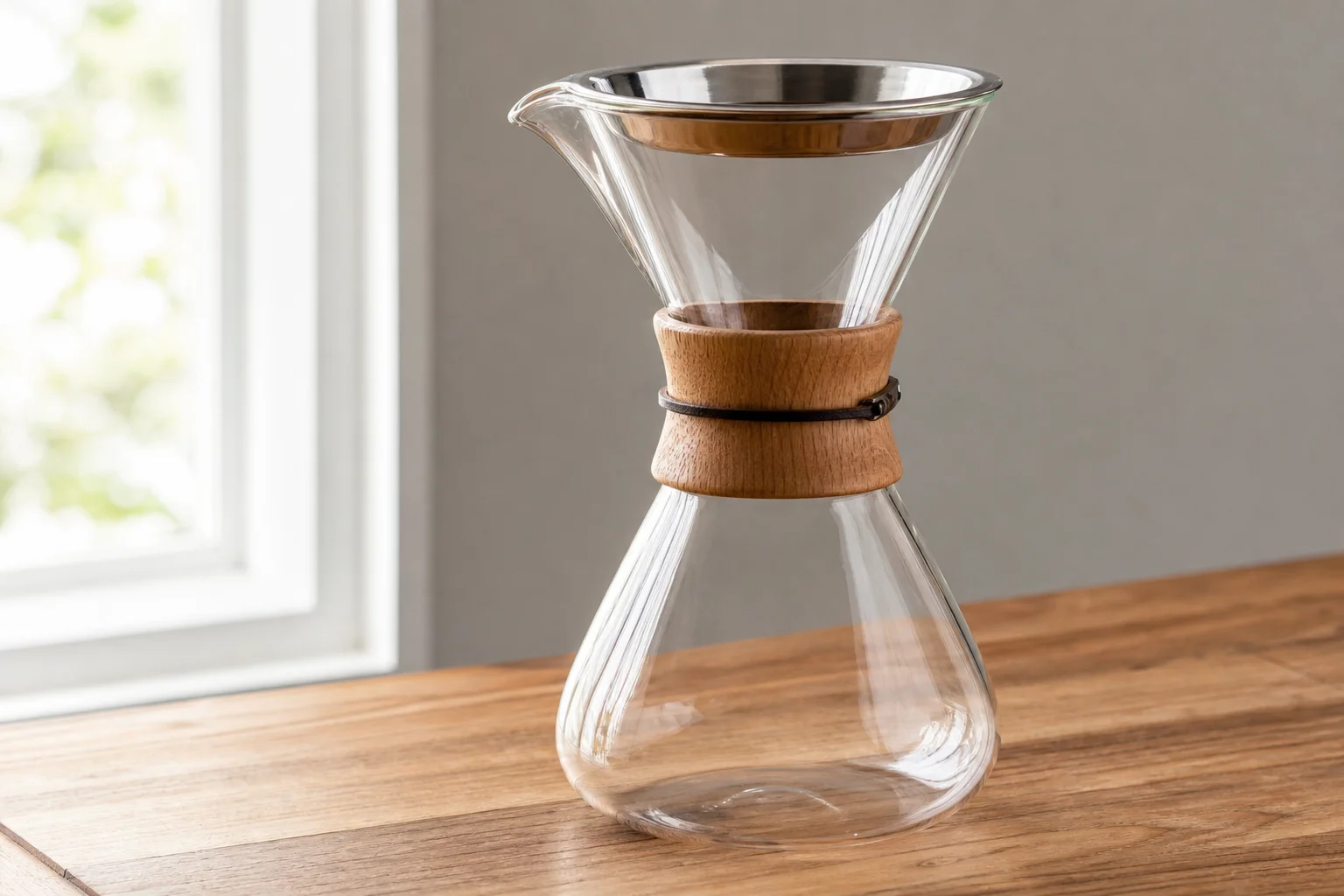 Quattro caffettiere economiche: AeroPress, Chemex, Moka Express e Bodum Chambord disposte su cemento