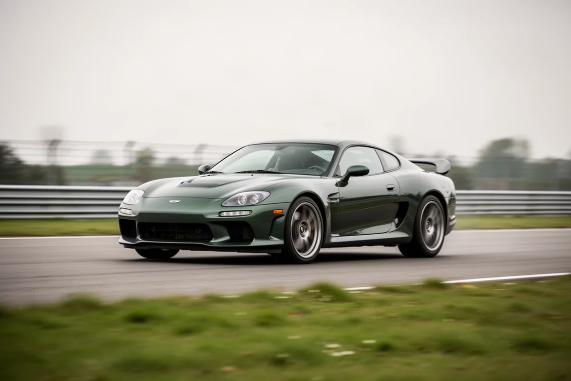 Sports car w zakręcie na torze z widoczną dynamiką przechyłów nadwozia