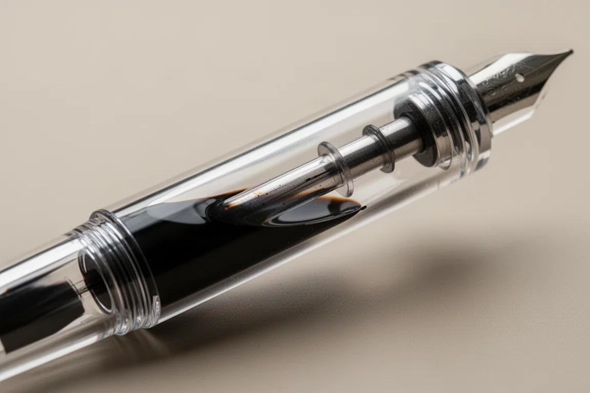 Corps de stylo transparent montrant le grand réservoir d'encre intégré