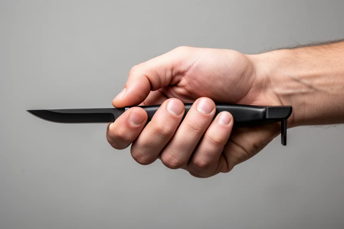 Coltello a lama fissa tattico impugnato saldamente con quattro dita
