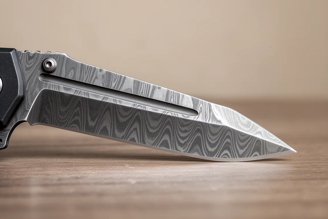 Lame d'un couteau pliant avec une gorge prononcée et un profil clip point