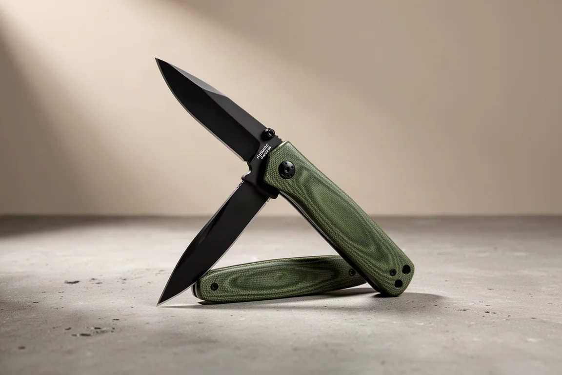 Couteau pliant Civivi RS71 Flipper avec manche en Micarta verte sur du béton