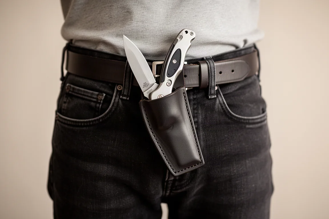 Couteau dans un étui en cuir porté à la ceinture