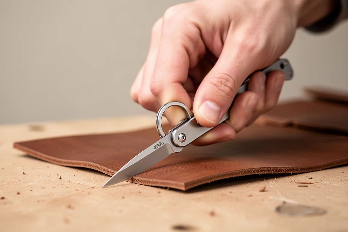 Hand using a small ring-handled knife to make a precise cut