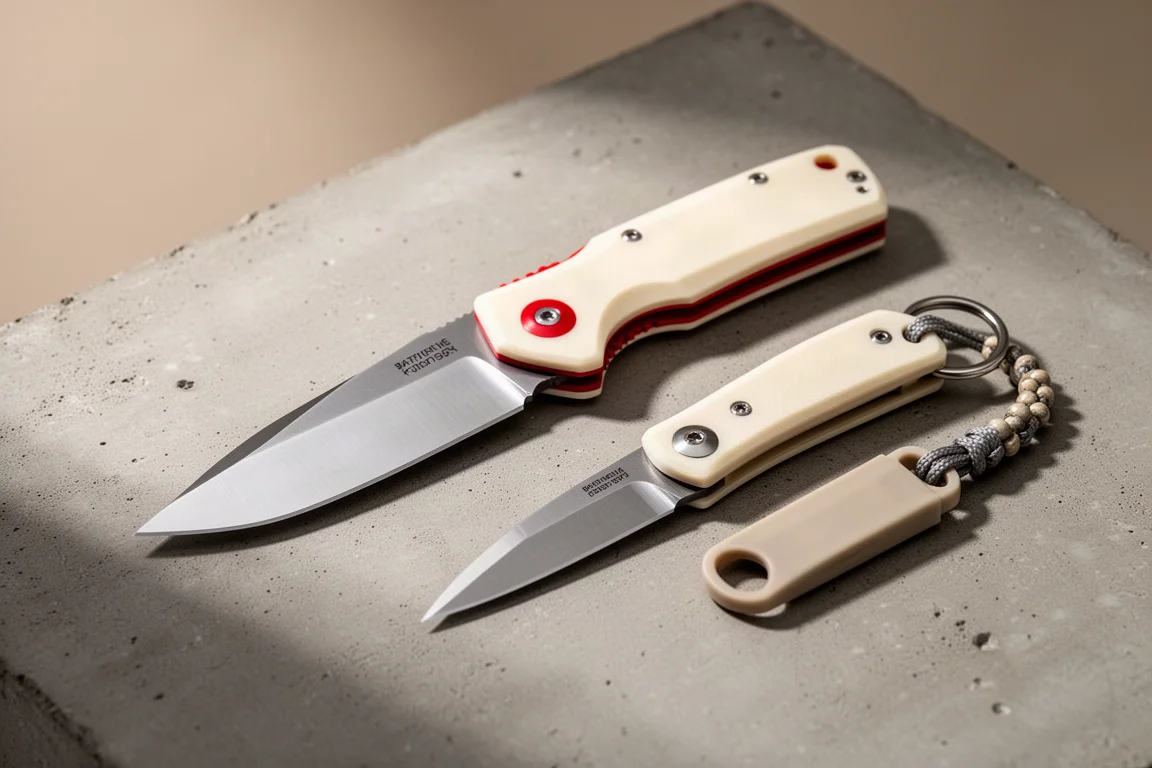 CIVIVI X1 folding knife and Quick Snips ring-handled blade on concrete surface