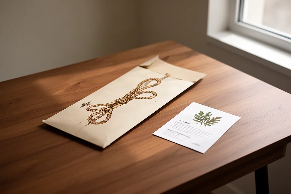 Emballage papier du Choco Pen au design inspiré des cordes avec une brochure illustrée