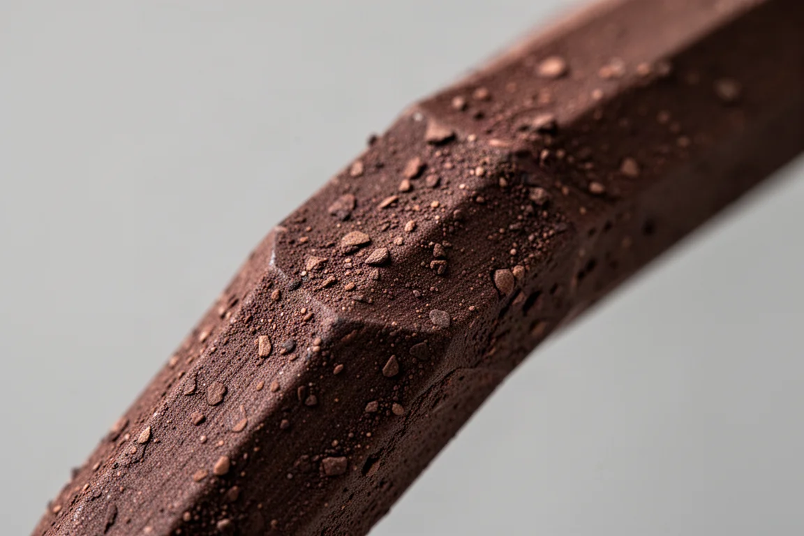 Gros plan sur la texture mouchetée et granuleuse du corps hexagonal brun brûlé d'un crayon