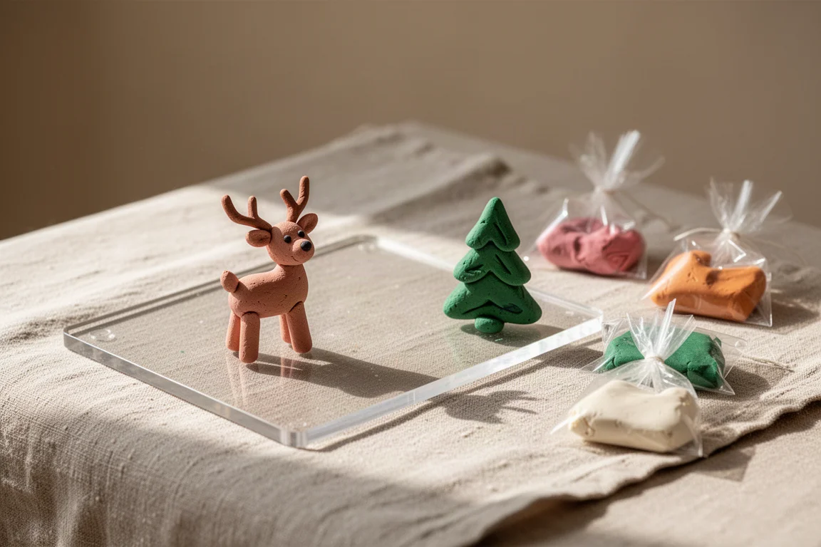 Hands shaping small clay animal figurines during a cozy craft session