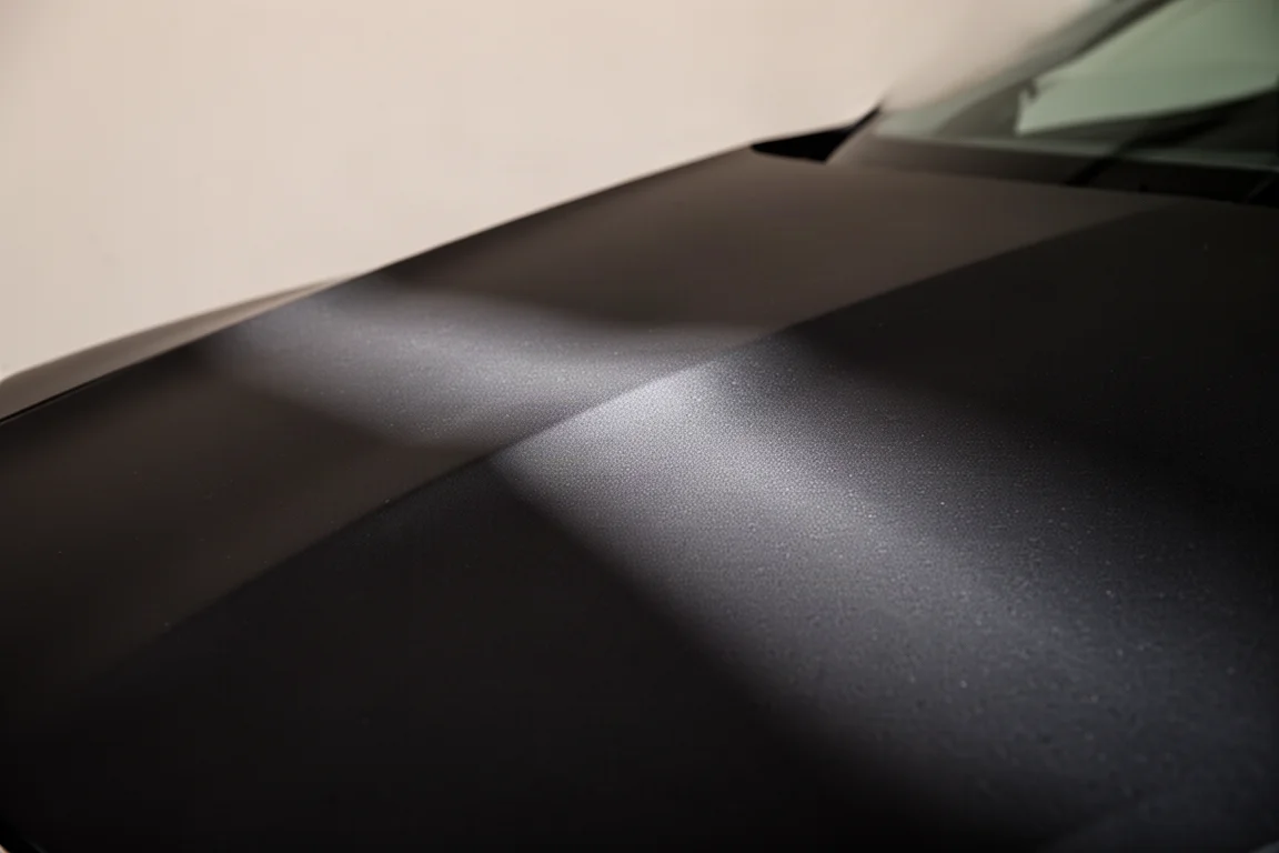 Matte black car panel with a rich deep finish after sealant application