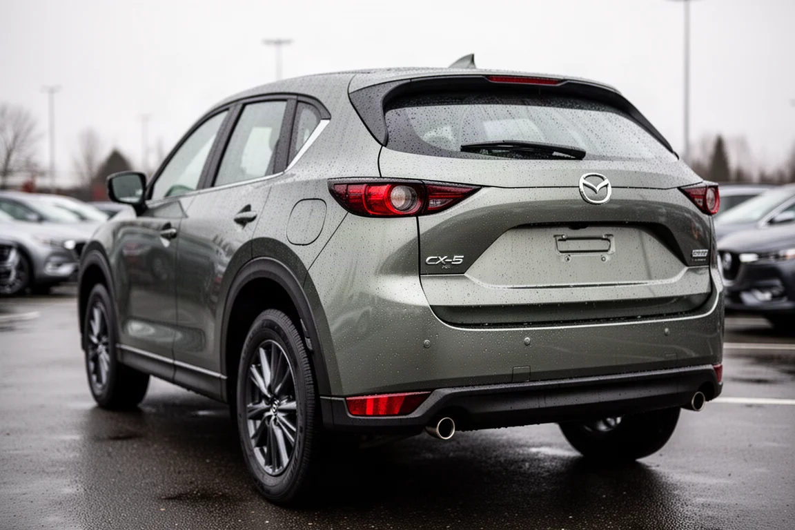 2020年Mazda CX-5停於戶外,保險桿上可見水珠
