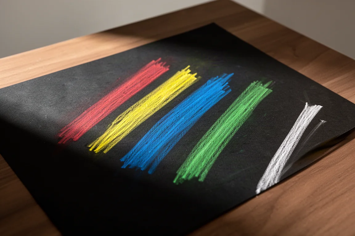 Trazos de lápices de colores probados sobre papel negro