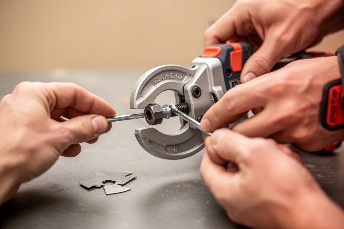 Allen wrench loosening the blade bolt during a blade change
