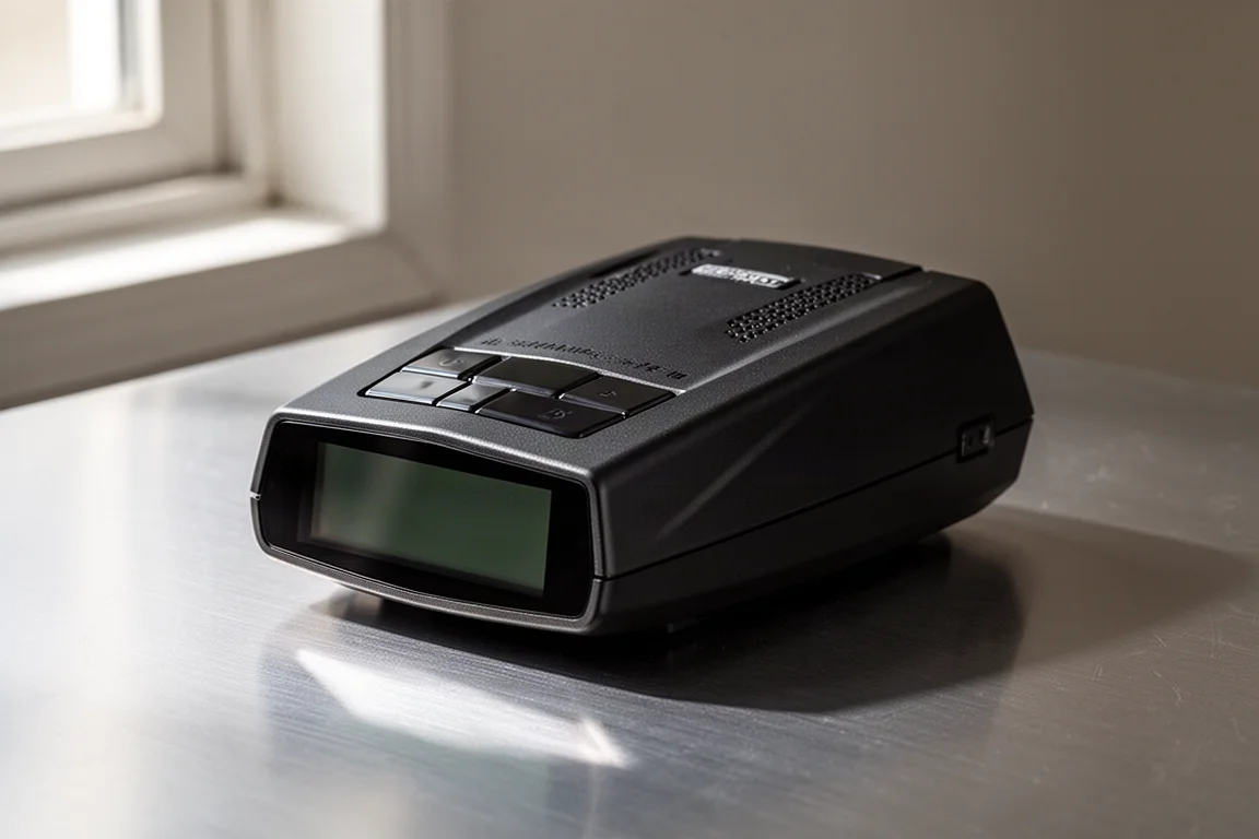 Cobra RAD 700i radar detector on a brushed aluminum surface