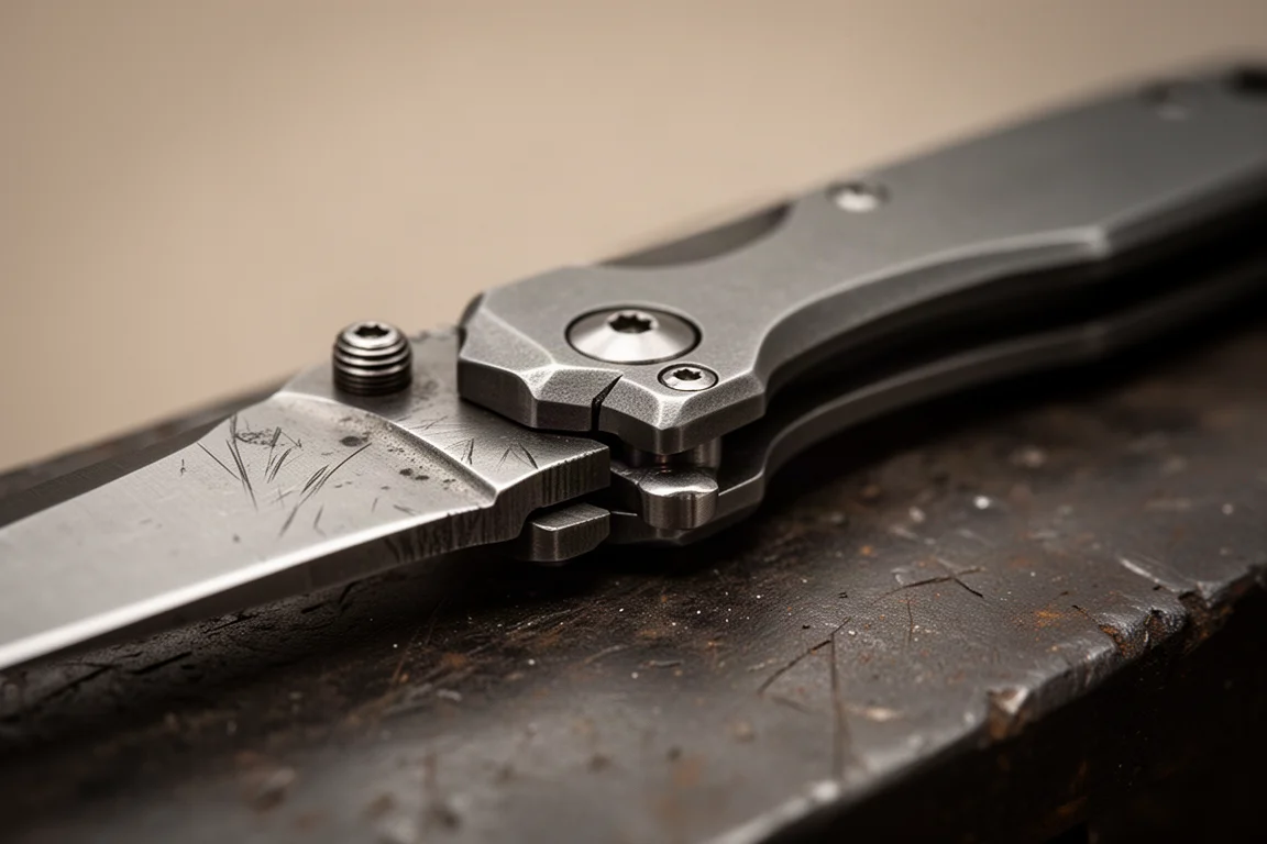 Damaged folding knife frame showing play at the pivot after hard use