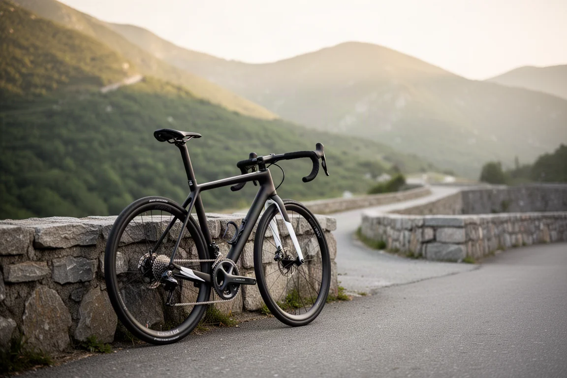 Colnago C68 公路車在晨光中馳騁於蜿蜒的山路