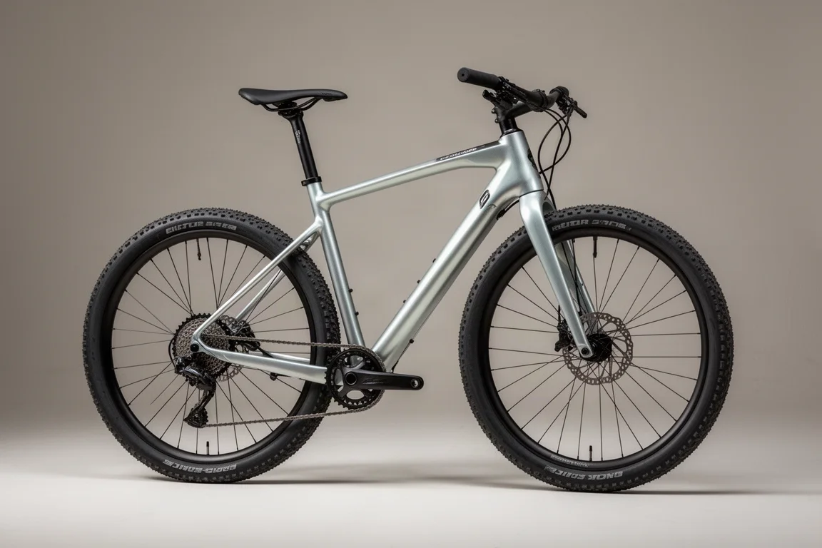 Carbon gravelbike in gedempt grijsgroen met racestuur met flare op betonnen vloer