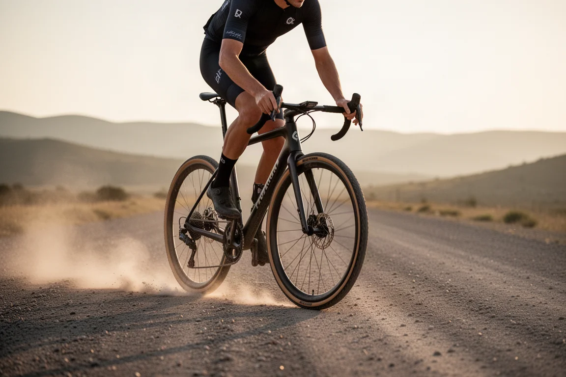 Nahaufnahme von Kettenstrebe und Tretlagerbereich eines Gravelbikes auf einem Montageständer
