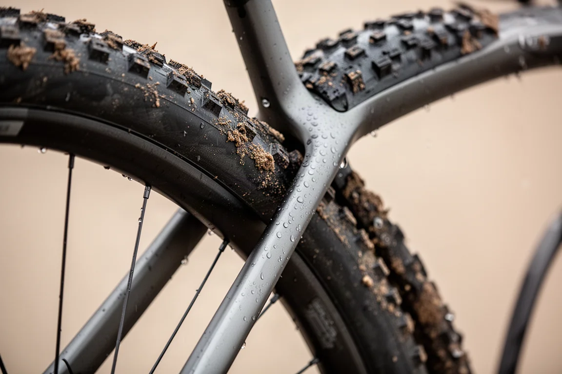 Gravel-Fahrer im Sprint aus dem Sattel auf einer glatten Gravelstraße