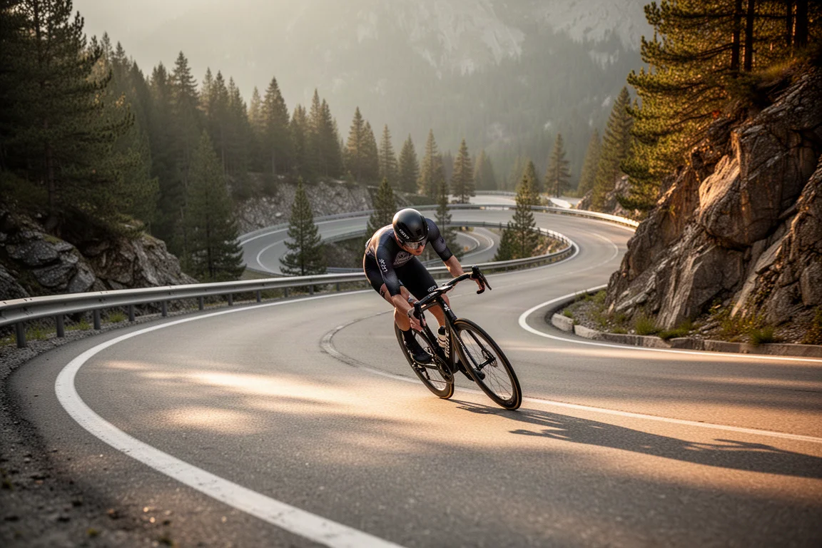 Cycliste réglant la hauteur de selle sur un vélo de course dans un atelier lumineux