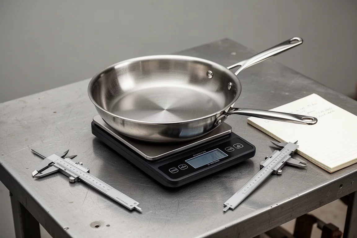 Stainless steel pan on a stovetop with uneven heat visible across the cooking surface