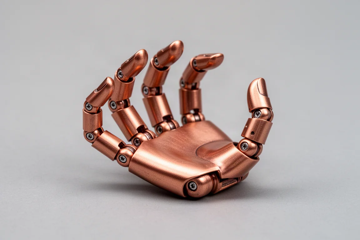 Fingers of the mechanical hand posed in different curled positions