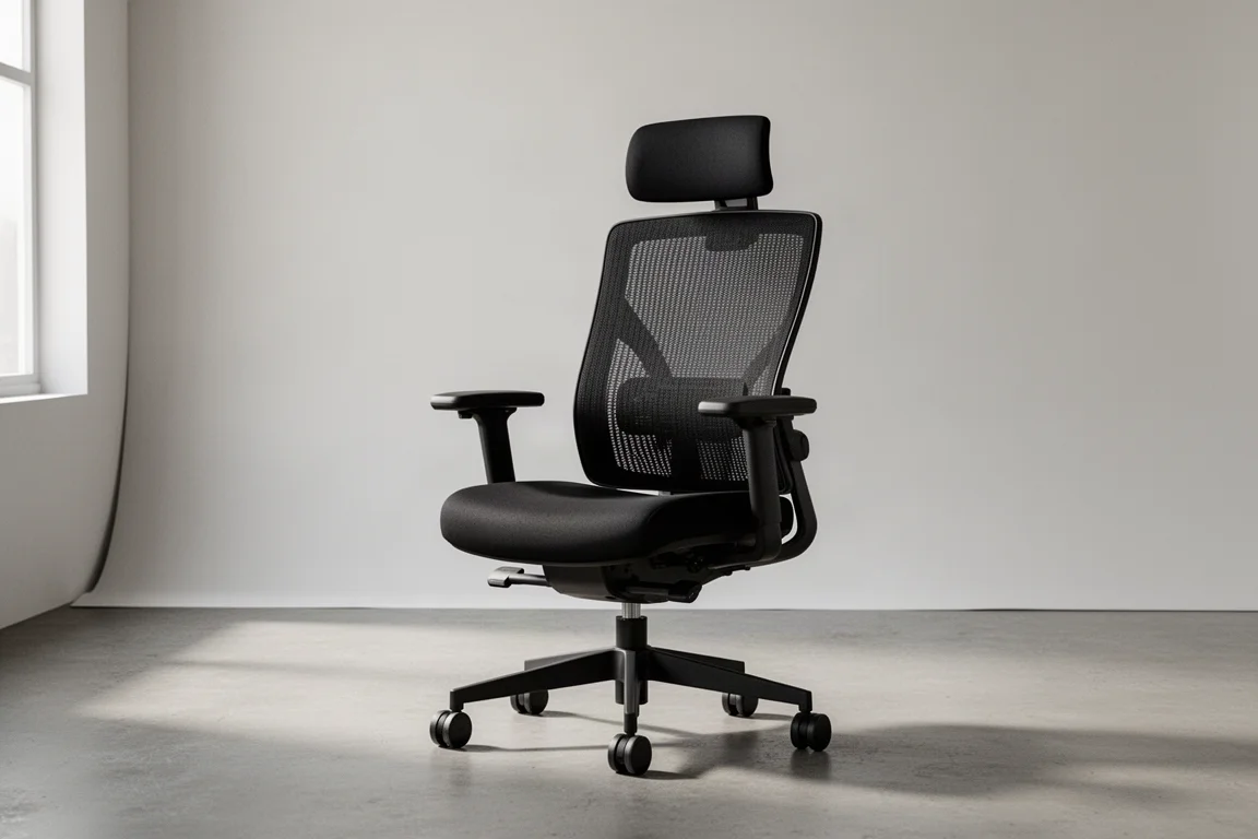 Corbe ergonomischer Bürostuhl mit Mesh-Rückenlehne und Kopfstütze vor neutralem Hintergrund
