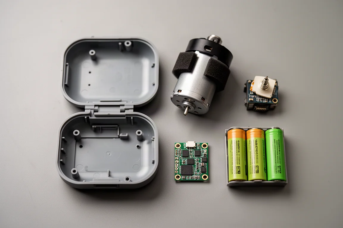 Isärmonterad trådlös luftpump som visar sitt batteripack och sin motor