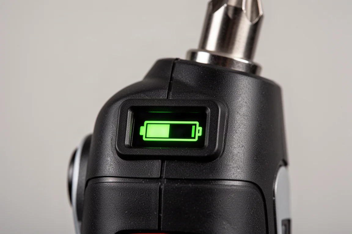 Affichage numérique du niveau de charge lumineux sur le corps d'une visseuse sans fil