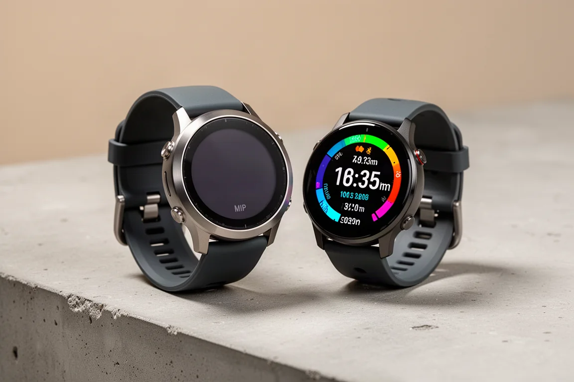 Due smartwatch GPS sportivi Coros affiancati su una superficie in cemento
