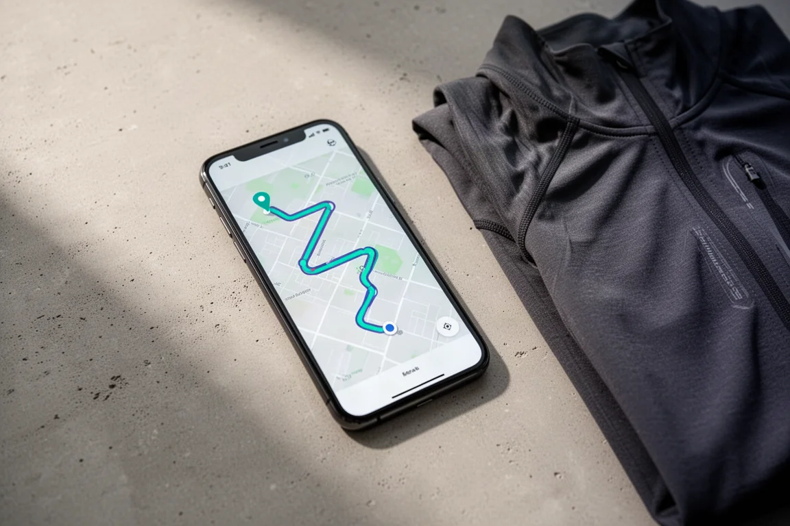 Smartphone app screen showing a GPS running route map