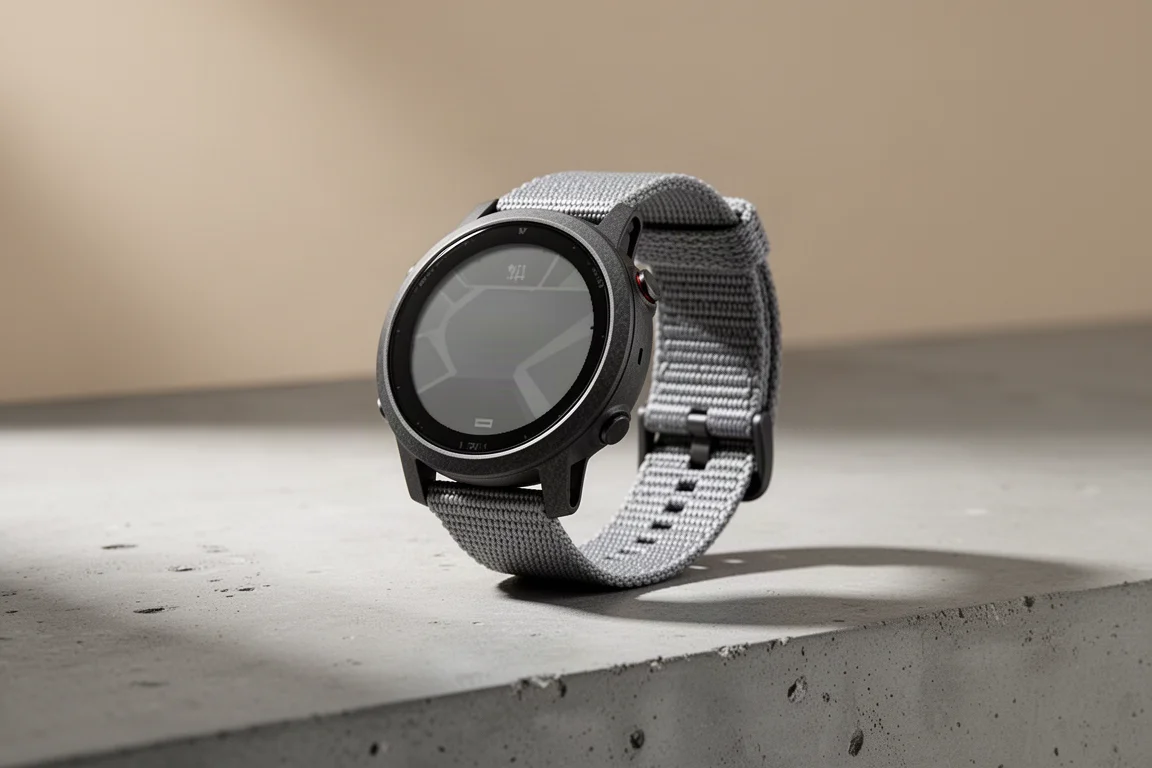 Orologio da running GPS Coros Pace 3 con cinturino in nylon su una superficie di cemento