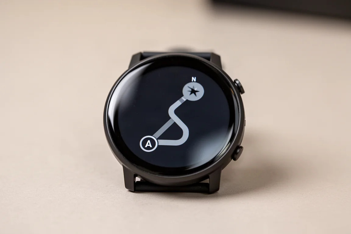 Breadcrumb navigation route displayed on a small sports watch screen