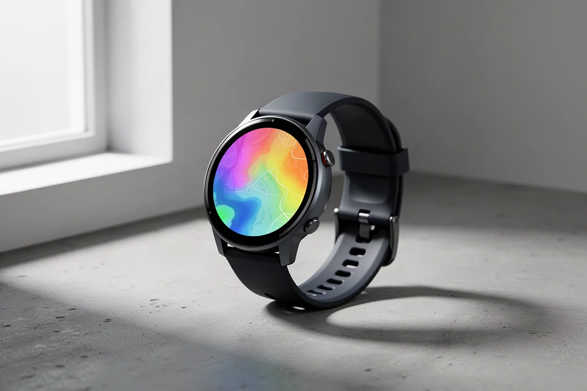 Coros Pace Pro GPS running watch with bright display on a concrete surface