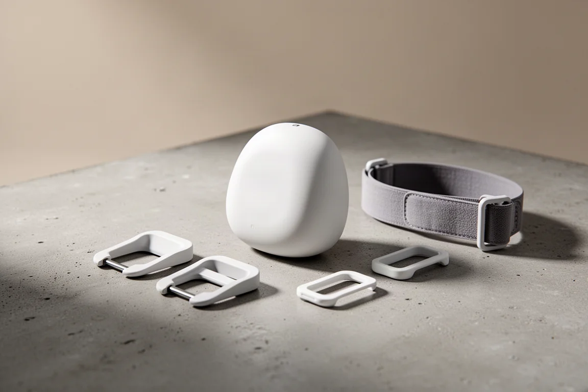 COROS POD 2 Laufsensor mit Schuhclips und Hosenbundclip auf Beton