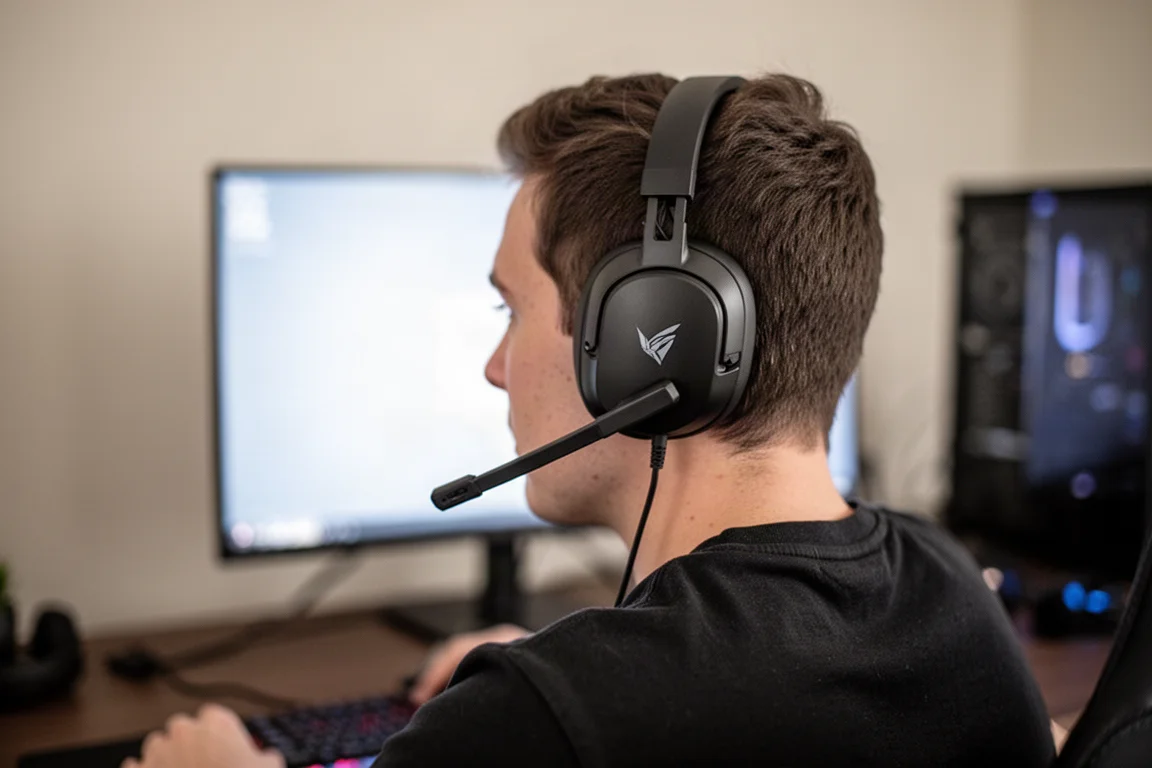 Gamer trägt ein leichtes Headset während einer langen Gaming-Session