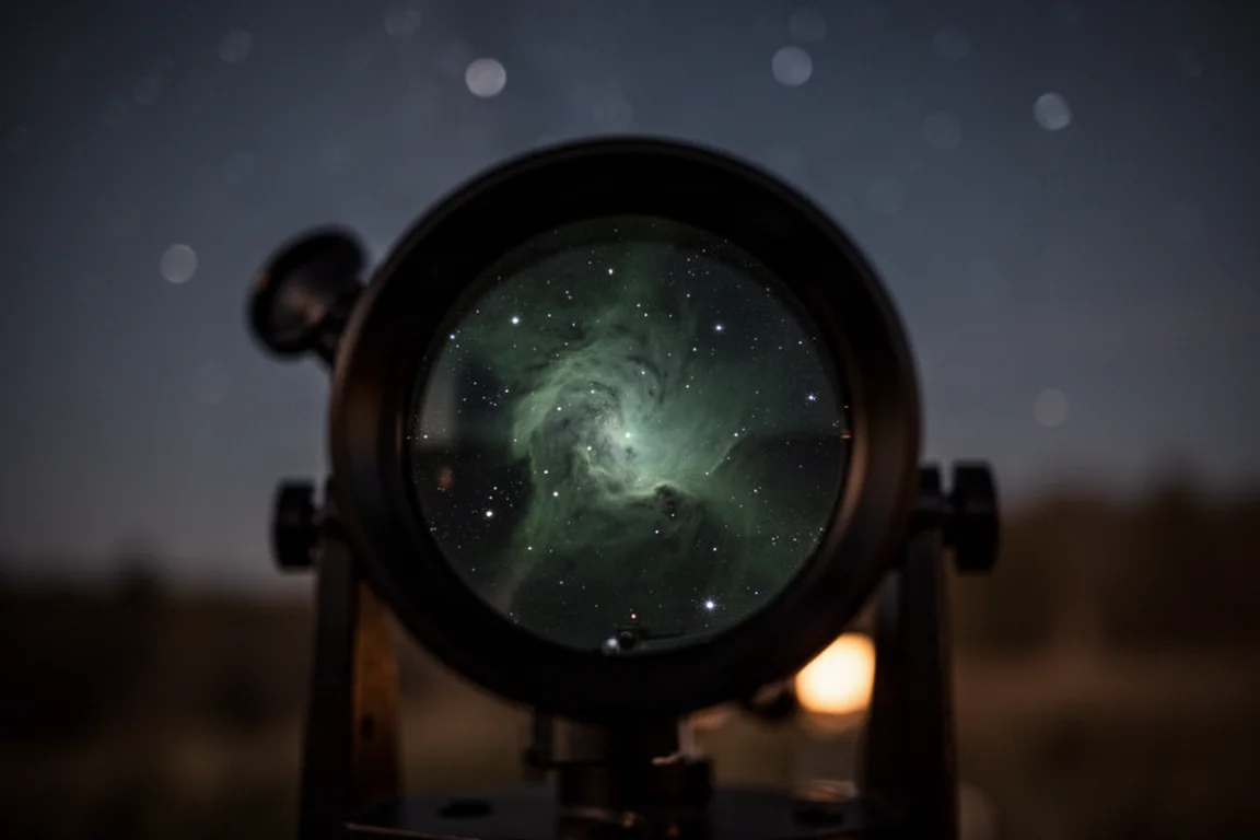 模擬透過望遠鏡目鏡觀看黑暗夜空中的明亮星雲