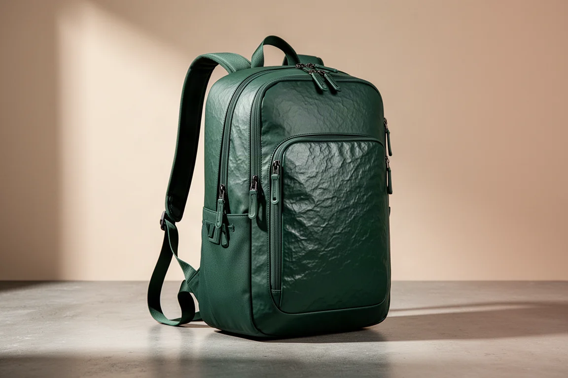 Zaino da viaggio evergreen da 28 litri con pannello frontale gommatato su superficie di cemento