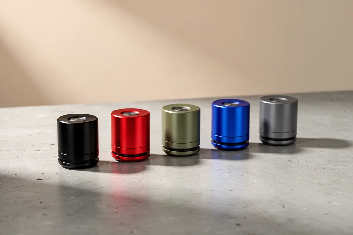 Soporte giratorio verde musgo junto a las opciones de color negro, rojo, azul y gris