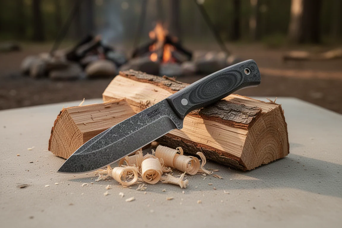 Small pieces of firewood split by batoning with a fixed blade knife
