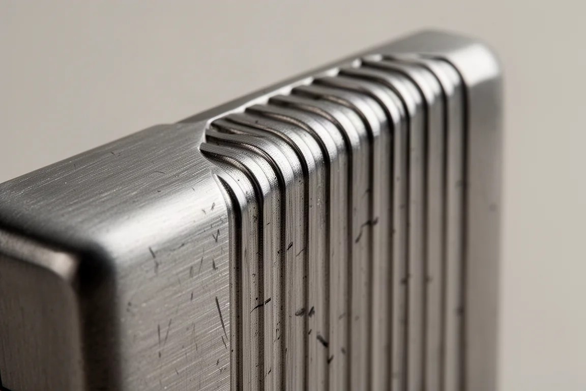Close-up of a striking surface on the side of a metal lighter with visible wear