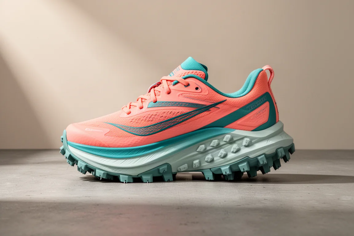 Craft Explore hybrid trail running shoe in salmon colorway on concrete surface