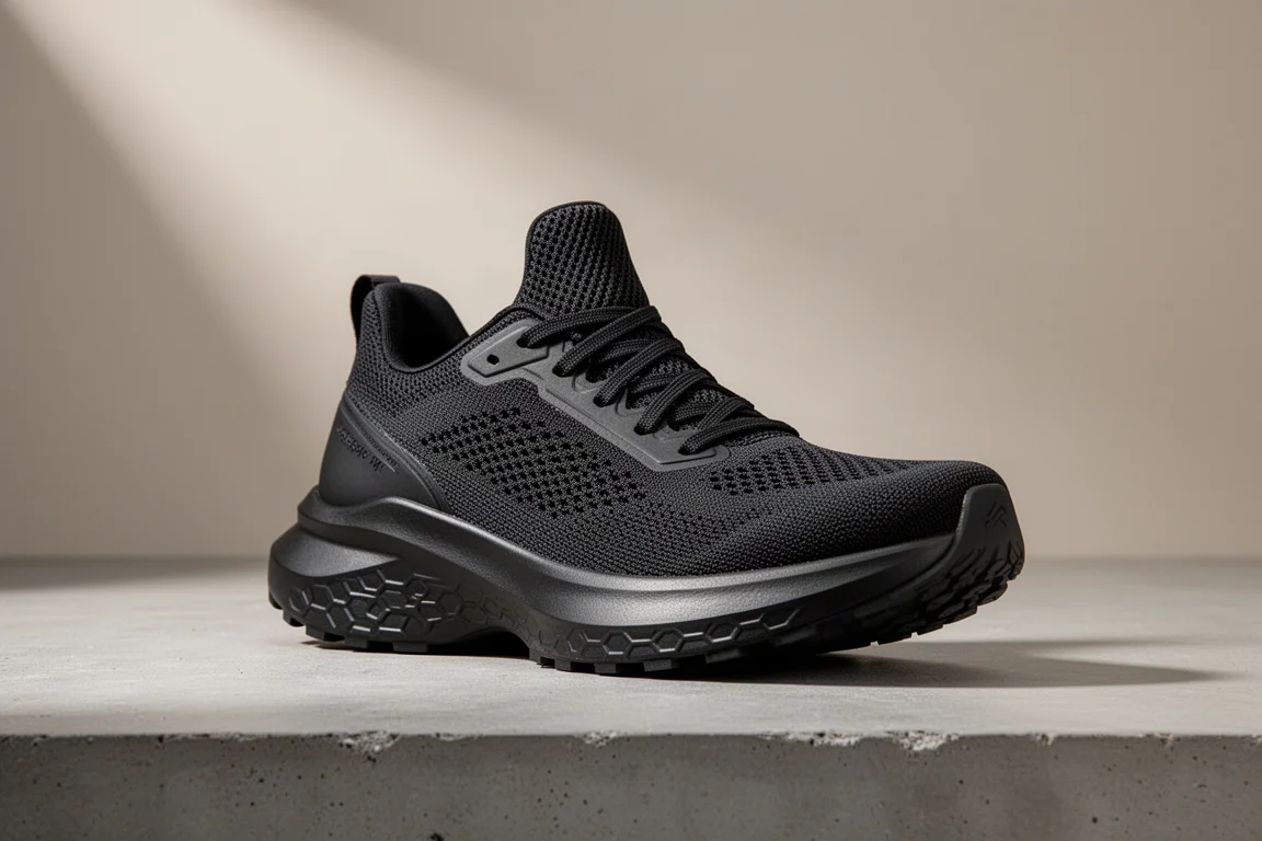 Black Craft Pacer running shoe shown at three-quarter angle on concrete